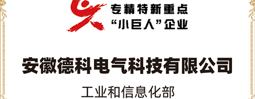 「小巨人 大分量」| 德科電氣榮獲“國家專精特新重點小巨人企業”稱號！